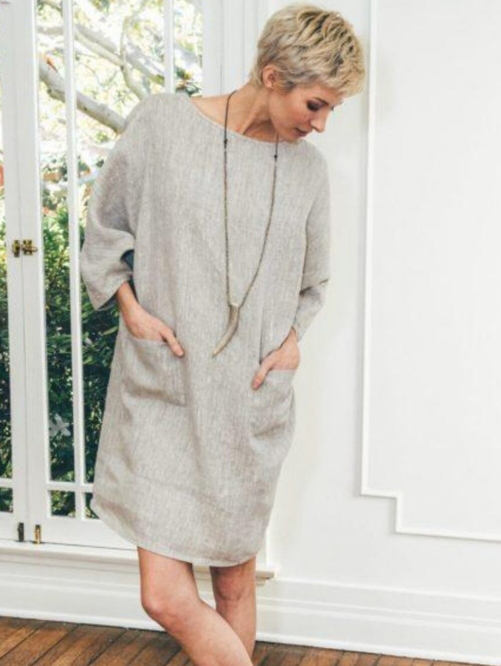 Nutatch Lightweight Gray Linen Shift Dress